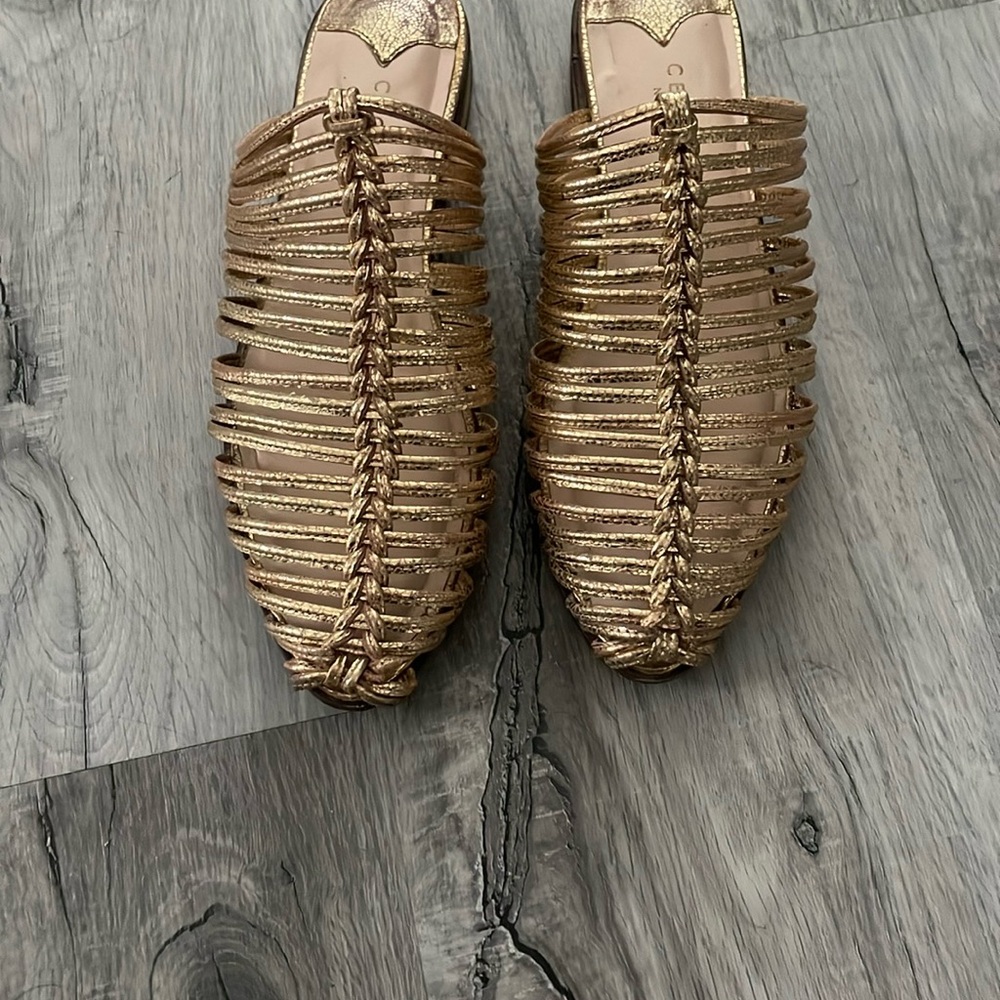 CECELIA NEW YORK Gold Strappy Mules